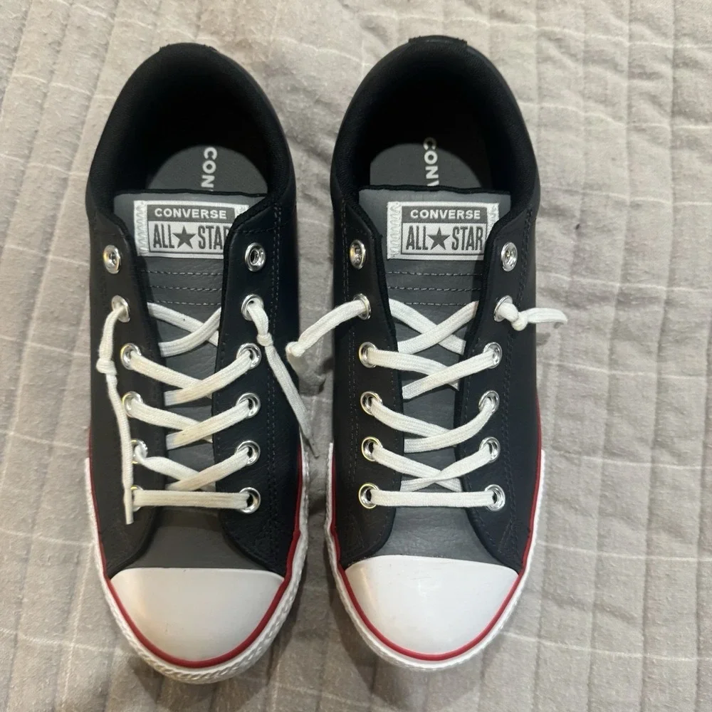 Converse All Star Street‎ All Leather Junior Size 6 Chuck Taylor Black Red Mason